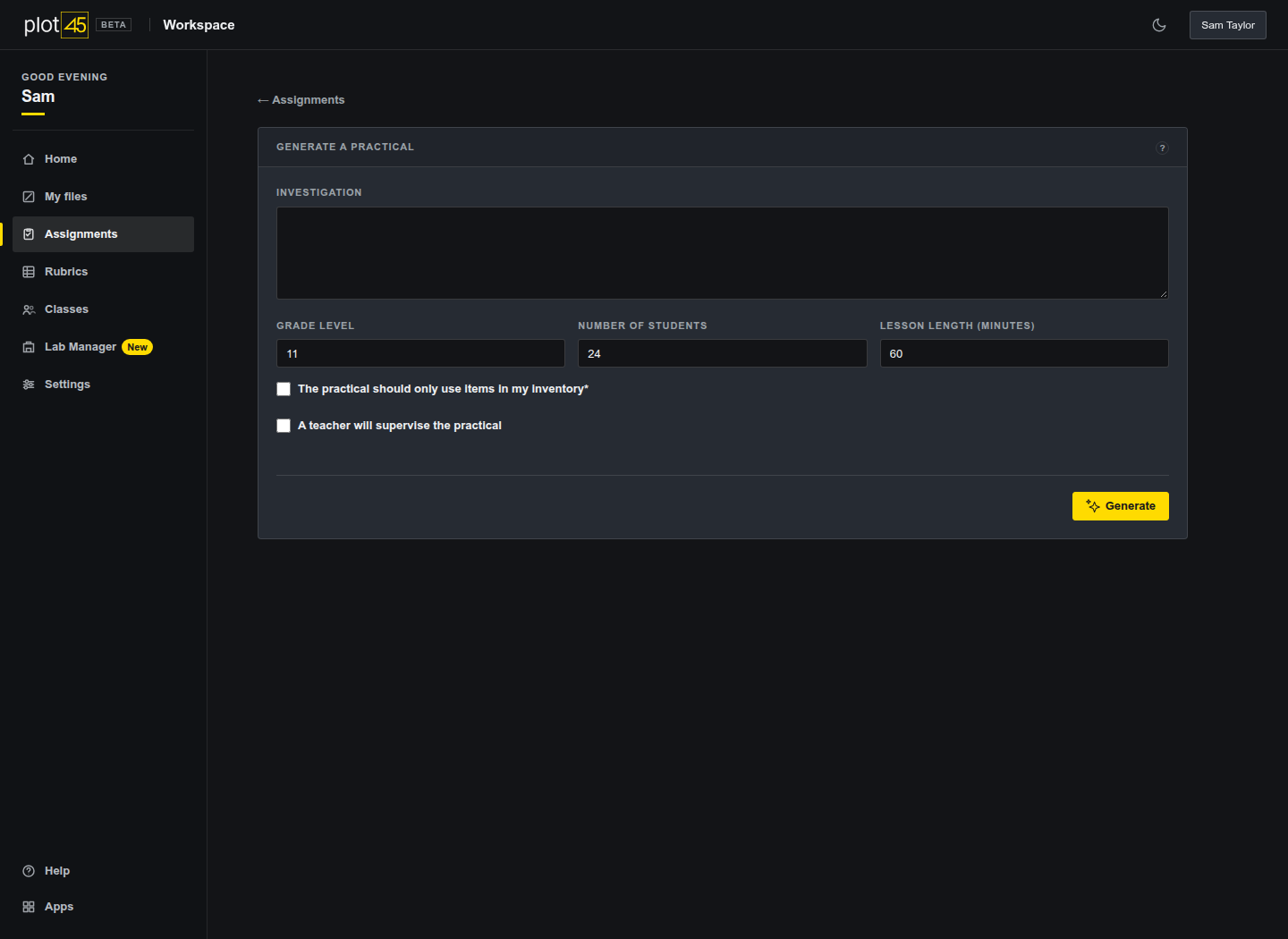 The same practical form in dark mode.